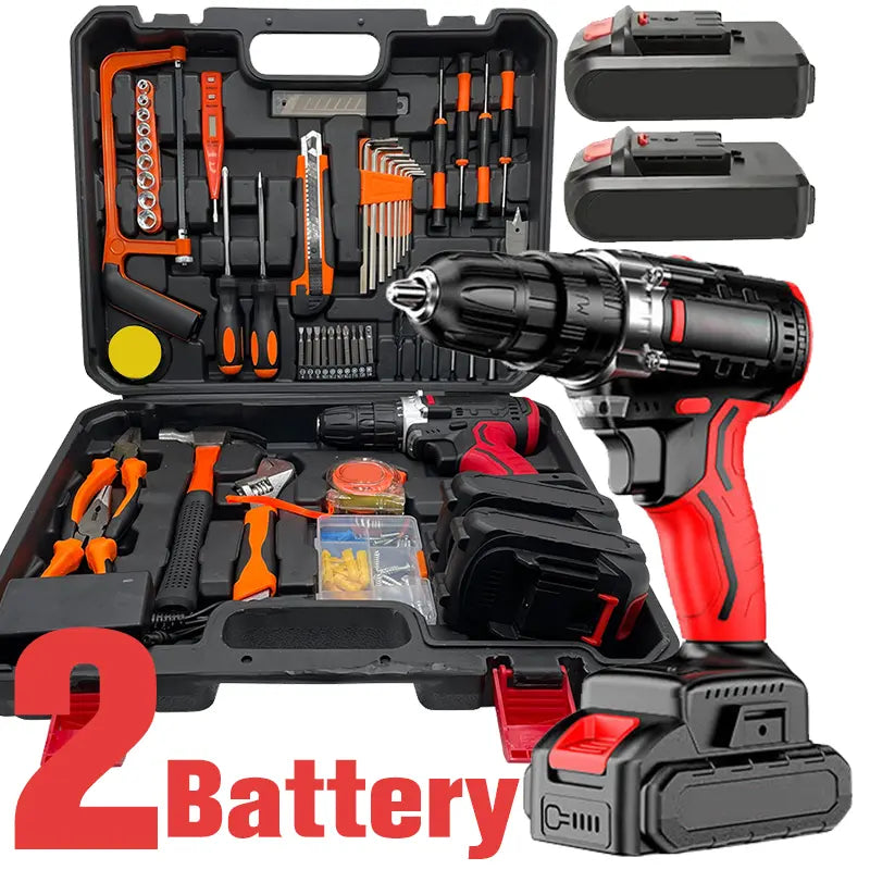 128pcs Tool Set with Power Drill, Cordless Hammer Drill Tool Kit 128Pcs Household Power Tools Drill Set with 21V Li-Ion Battery & Charger for Home Tool Kit，toolbox，bigtoolset
