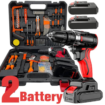 128pcs Tool Set with Power Drill, Cordless Hammer Drill Tool Kit 128Pcs Household Power Tools Drill Set with 21V Li-Ion Battery & Charger for Home Tool Kit，toolbox，bigtoolset