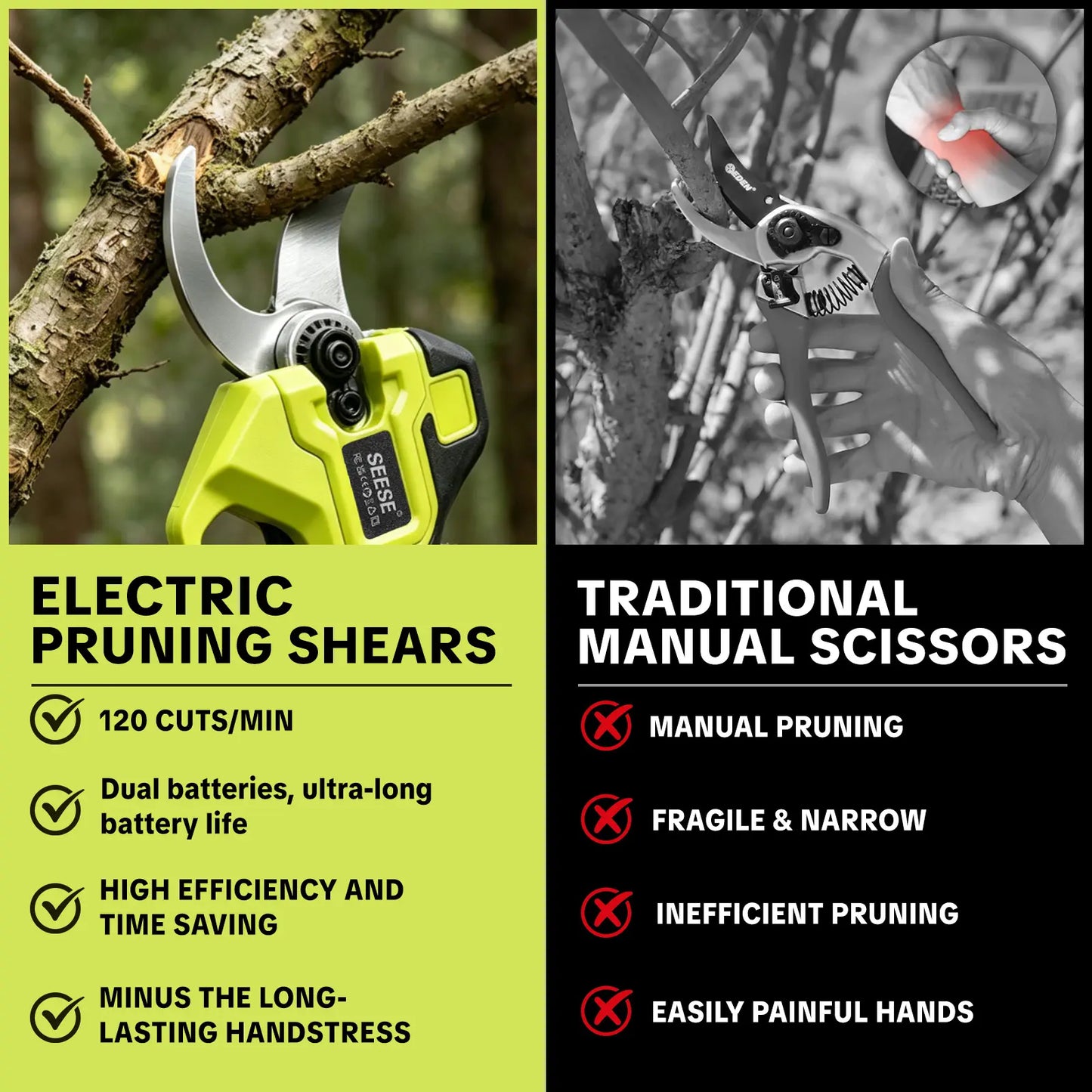 21V Cordless Electric Pruning Shears with 1.25" Cutting Capacity